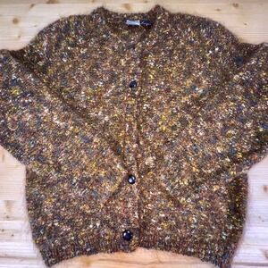 Vintage‎ Boho Mohair Cardigan Paul et Duffier Brown Speckled Knit S Fall